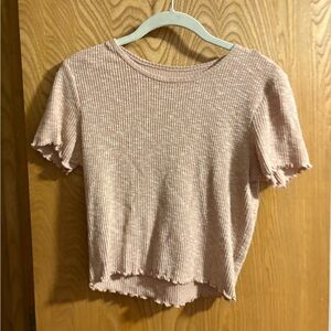 American Eagle Outfitters Ribbed Short Sleeve Top in Light Pink